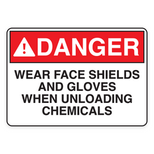 WEAR FACE SHIELDS AND GLOVES WHEN UNLOADING CHEMICALS (18609)