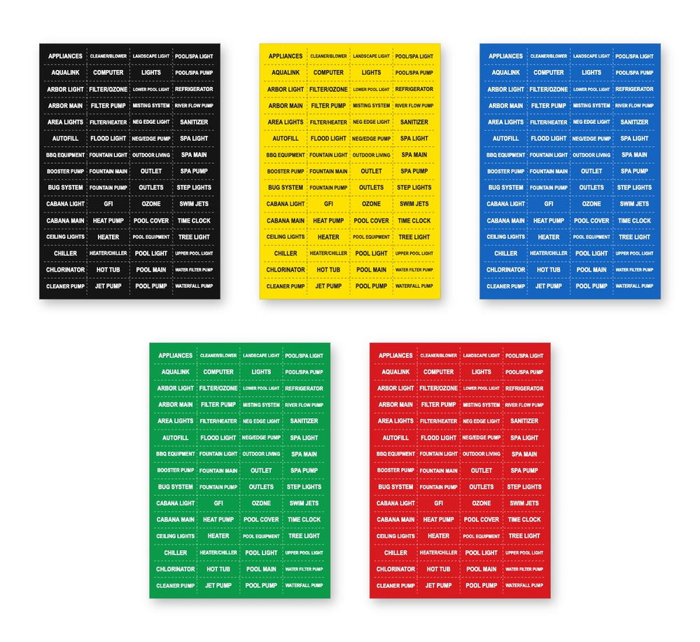 Pool & Spa Breaker Box Label Sheets