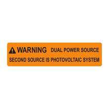 PVSL-39 Warning: Dual Power Source, Second Source Is Photovoltaic System – 1” x 4”