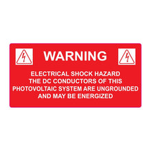 PVSL-45 Warning: Electrical Shock Hazard, DC Conductors Ungrounded (red) – 2” x 4.12”