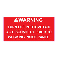 PVSL-51 Warning: Turn Off Photovoltaic AC Disconnect Prior to Working Inside Panel (red) – 2” x 4.12”