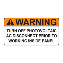 PVSL-53 Warning: Turn Off Photovoltaic AC Disconnect Prior to Working Inside Panel – 2” x 4.12”