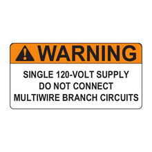 PVSL-54 Warning: Single 120-Volt Supply, Do Not Connect Multiwire Branch Circuits – 2” x 4.12”