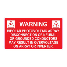 PVSL-56 Warning: Bipolar Photovoltaic Array (red) – 2” x 3.75”