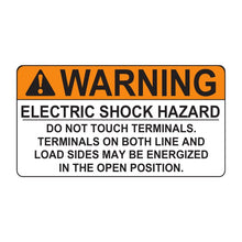 PVSL-57 Warning: Electric Shock Hazard, Do Not Touch Terminals – 2” x 3.75”