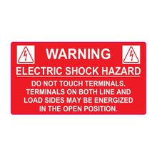 PVSL-58 Warning: Electric Shock Hazard, Do Not Touch Terminals (red) – 2” x 3.75”