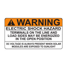 PVSL-59 Warning: Electric Shock Hazard, Terminals May Be Energized, DC Voltage Always Present – 2” x 3.75”
