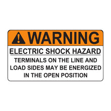 PVSL-61 Warning: Electric Shock Hazard, Terminals May Be Energized in the Open Position – 2” x 3.75”