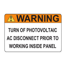 PVSL-77 Warning: Turn Off Photovoltaic AC Disconnect Prior to Working Inside Panel – 2.5” x 3.75”