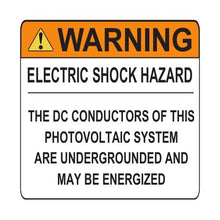 PVSL-82 Warning: Electric Shock Hazard, DC Conductors of This Photovoltaic System – 3” x 3”