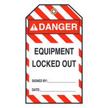 EQUIPMENT LOCKED OUT – STRIPED LOCKOUT TAG (16490)